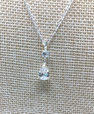 Silver Overlay Clear Teardrop Crystal 16" Necklace Made with SWAROVSKI Elements